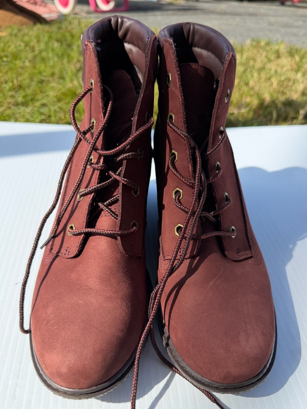 Timberland Amston Women's Wedge Boots Burgundy Nubuck Leather Lace Up